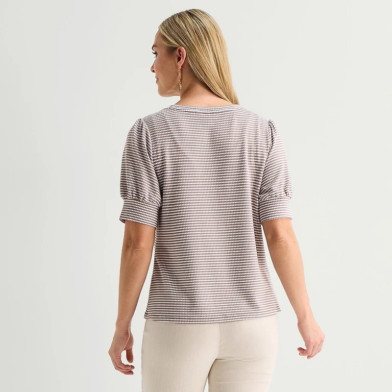 Liz Claiborne Textured Womens Crew Neck Short Sleeve Blouse