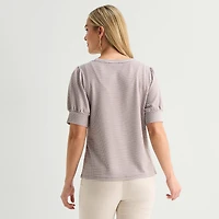 Liz Claiborne Textured Womens Crew Neck Short Sleeve Blouse