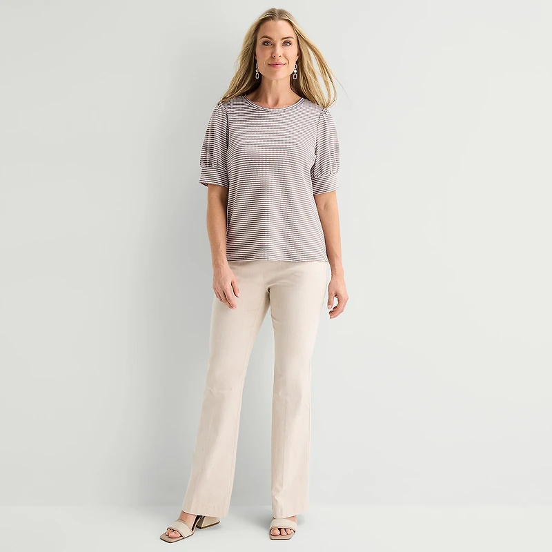 Liz Claiborne Textured Womens Crew Neck Short Sleeve Blouse