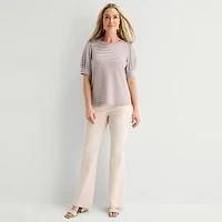 Liz Claiborne Textured Womens Crew Neck Short Sleeve Blouse