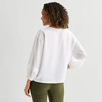 Liz Claiborne Womens Split Crew Neck 3/4 Sleeve Blouse