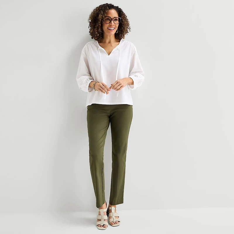 Liz Claiborne Womens Split Crew Neck 3/4 Sleeve Blouse