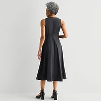 Liz Claiborne Womens Midi V Neck Sleeveless A-Line Dress