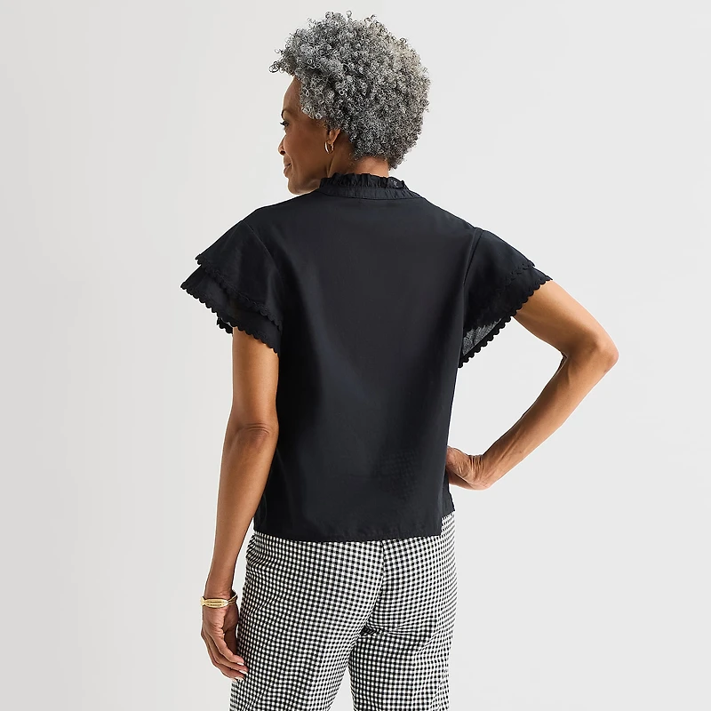 Liz Claiborne Womens Split Crew Neck Short Sleeve Blouse
