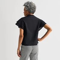 Liz Claiborne Womens Split Crew Neck Short Sleeve Blouse