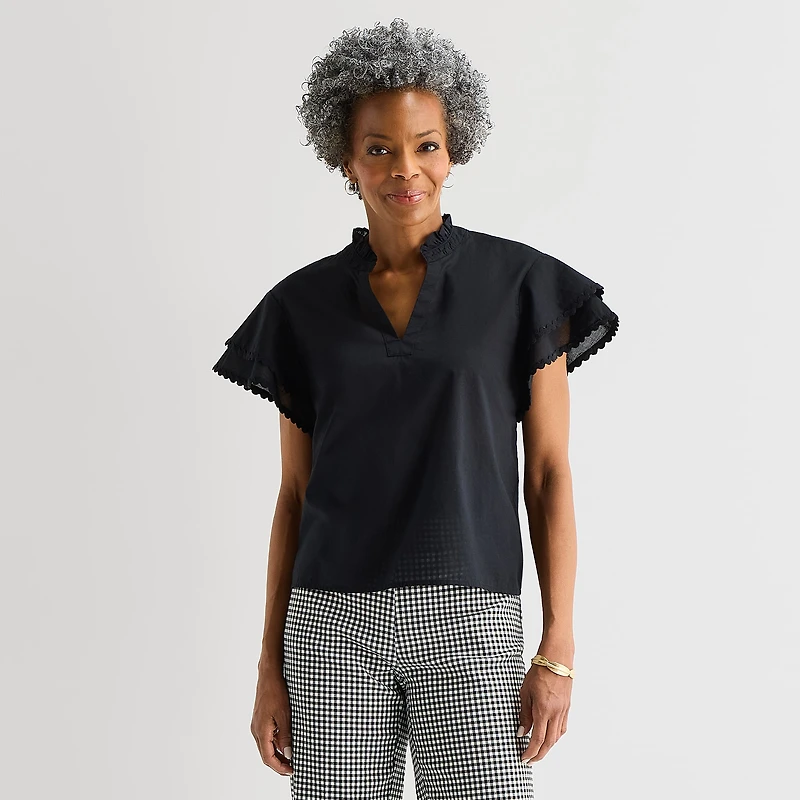 Liz Claiborne Womens Split Crew Neck Short Sleeve Blouse