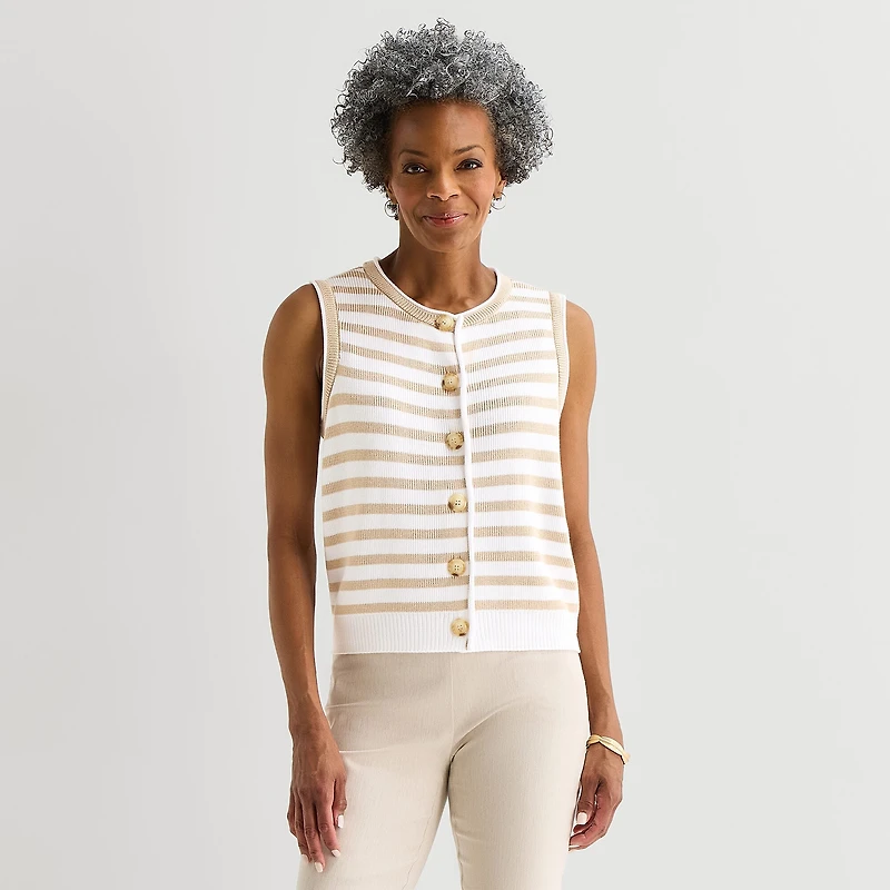 Liz Claiborne Womens Crew Neck Button Sweater Vest