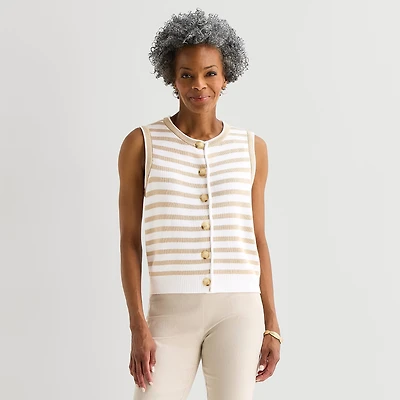 Liz Claiborne Womens Crew Neck Button Sweater Vest