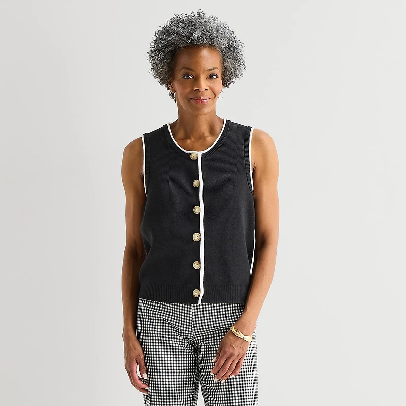 Liz Claiborne Womens Crew Neck Button Sweater Vest