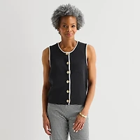Liz Claiborne Womens Crew Neck Button Sweater Vest