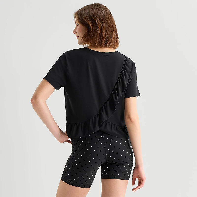 Xersion Ruffle Womens Short Sleeve Quick Dry Active T-Shirt