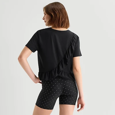 Xersion Ruffle Womens Short Sleeve Quick Dry Active T-Shirt