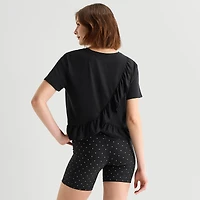 Xersion Ruffle Womens Short Sleeve Quick Dry Active T-Shirt