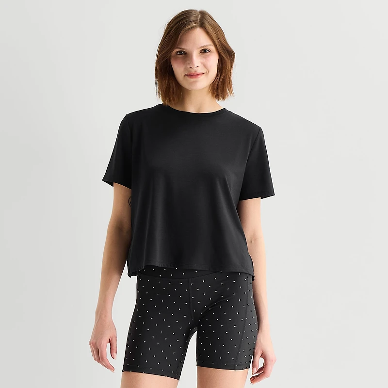 Xersion Ruffle Womens Short Sleeve Quick Dry Active T-Shirt