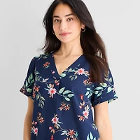 St. John's Bay Womens V Neck Short Sleeve Plaid Shift Dress