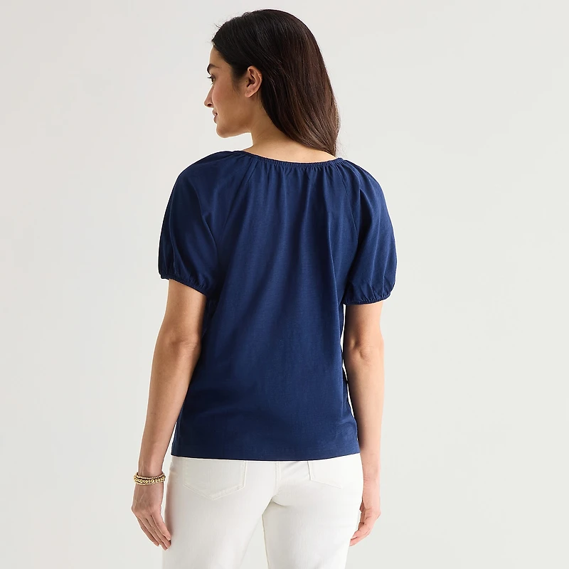 St. John's Bay Womens Split Tie Neck Short Sleeve Blouse