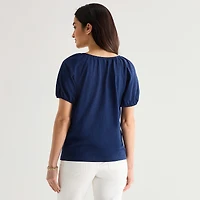 St. John's Bay Womens Split Tie Neck Short Sleeve Blouse
