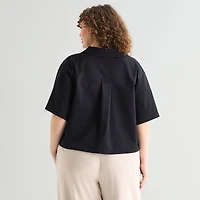 Stylus Womens Plus V Neck Short Sleeve Camp Shirt