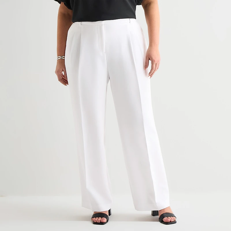 Liz Claiborne Charlotte Womens Plus Wide Leg Mid Rise Trouser