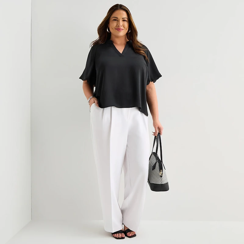 Liz Claiborne Charlotte Womens Plus Wide Leg Mid Rise Trouser
