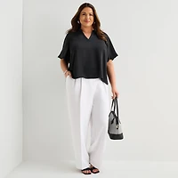 Liz Claiborne Charlotte Womens Plus Wide Leg Mid Rise Trouser