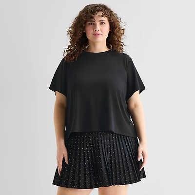 Xersion Ruffle Womens Short Sleeve Active Plus T-Shirt