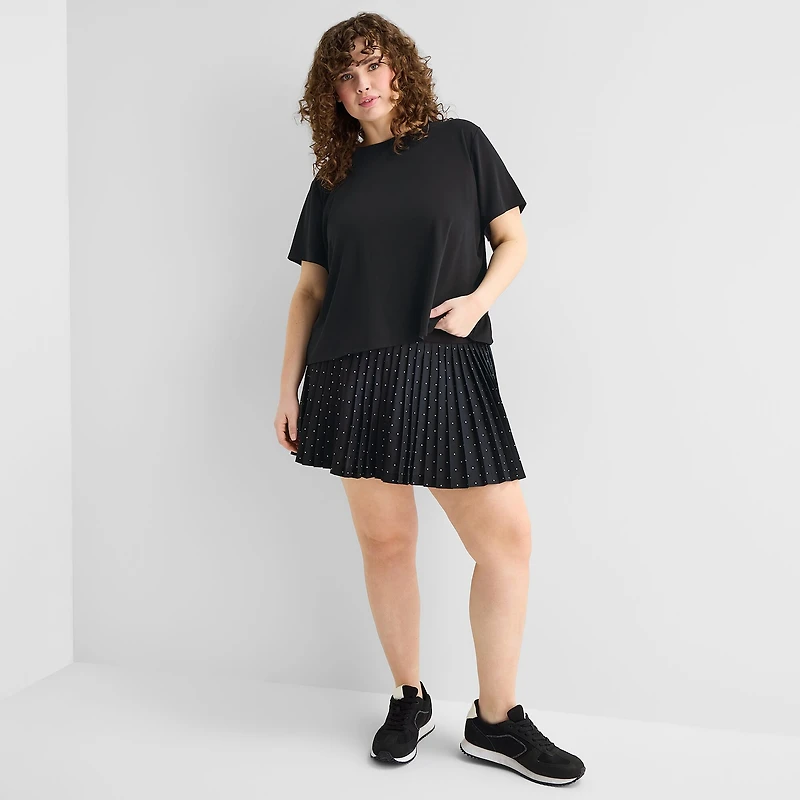Xersion Ruffle Womens Crew Neck Short Sleeve Active Plus T-Shirt