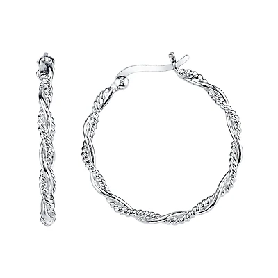 Sterling Silver Textured Hoop Earrings
