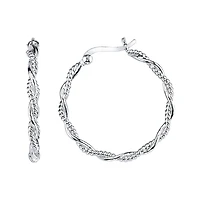 Sterling Silver Textured Hoop Earrings