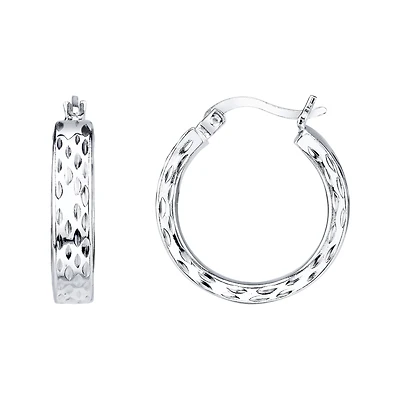 Sterling Silver Wide Textured Hoop Earrings