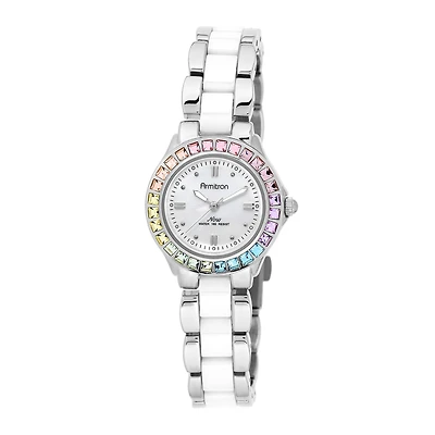 Armitron® Now® Womens Crystal-Accent White Ceramic/Silver-Tone Bracelet Watch