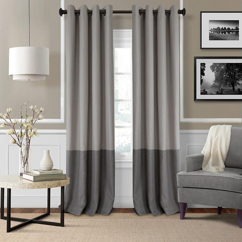 Threadmade Braiden Color Block Grommet Top Blackout Single Curtain Panel