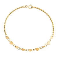 Womens 14K Gold Hollow Heart 7 Inch Link Bracelet
