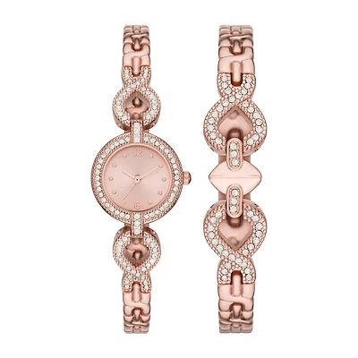Geneva Womens Crystal Accent Rose Goldtone 2-pc. Watch Boxed Set Fmdjset059