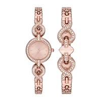 Geneva Womens Crystal Accent Rose Goldtone 2-pc. Watch Boxed Set Fmdjset059