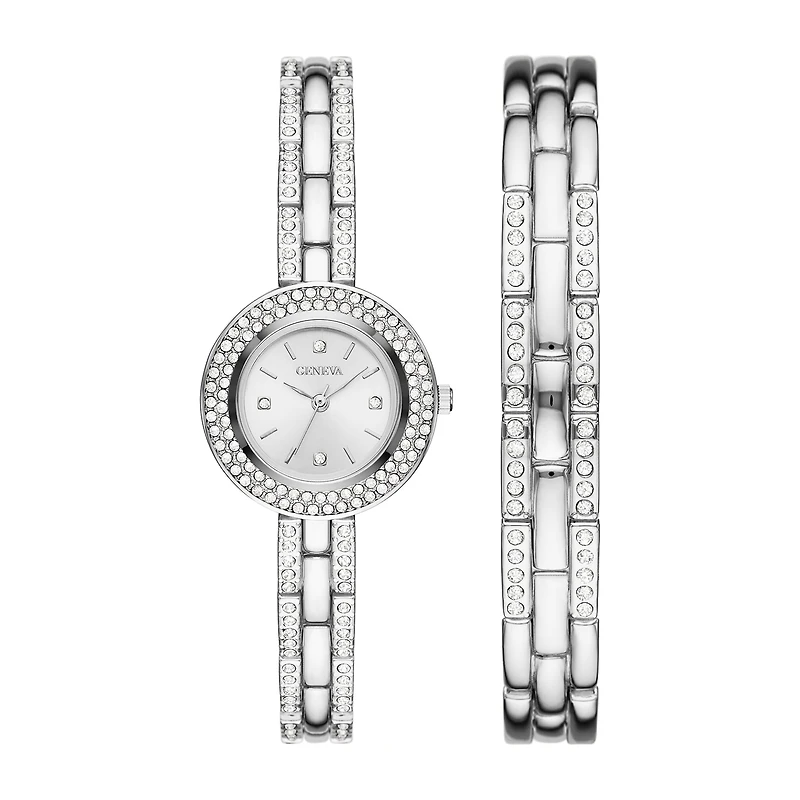 Geneva Womens Crystal Accent Silver Tone 2-pc. Watch Boxed Set Fmdjset061