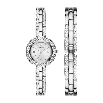 Geneva Womens Crystal Accent Silver Tone 2-pc. Watch Boxed Set Fmdjset061