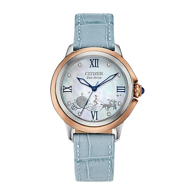 Citizen Disney Cinderella Princess Womens Blue Leather Strap Watch Em0798-02d