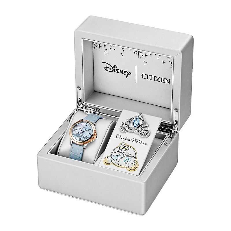 Citizen Disney Cinderella Princess Womens Blue Leather Strap Watch Em0798-02d