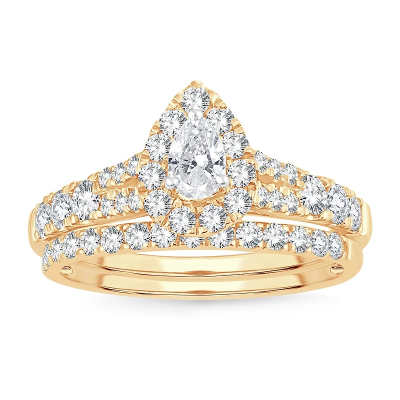 Womens 1 CT. T.W. Natural White Diamond 10K Gold Pear Bridal Set