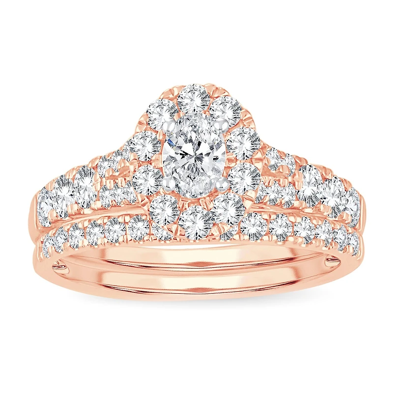 Womens 1/ CT. T.W. Natural White Diamond 10K Gold Oval Bridal Set