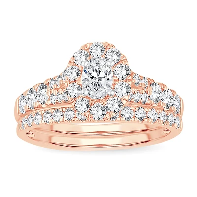 Womens 1 CT. T.W. Natural White Diamond 10K Gold Oval Bridal Set