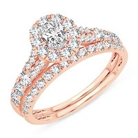 Womens 1/ CT. T.W. Natural White Diamond 10K Gold Oval Bridal Set