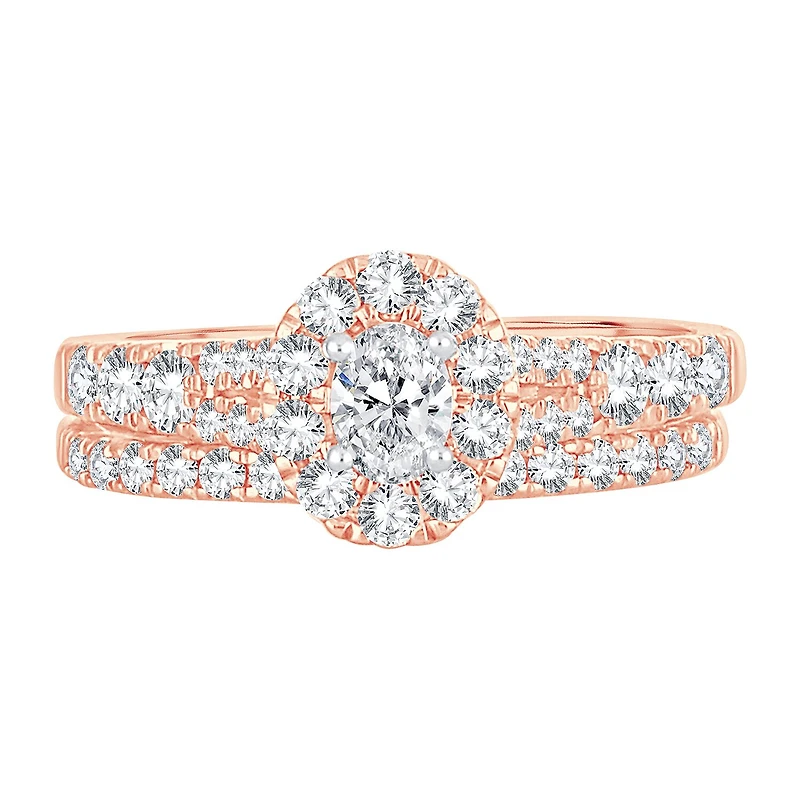 Womens 1/ CT. T.W. Natural White Diamond 10K Gold Oval Bridal Set