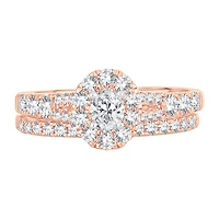 Womens 1/ CT. T.W. Natural White Diamond 10K Gold Oval Bridal Set