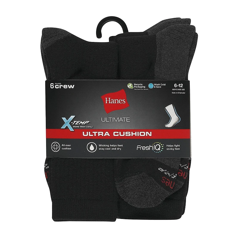Hanes® Men's Ultimate 6-Pack Ultra Cushion Crew Socks