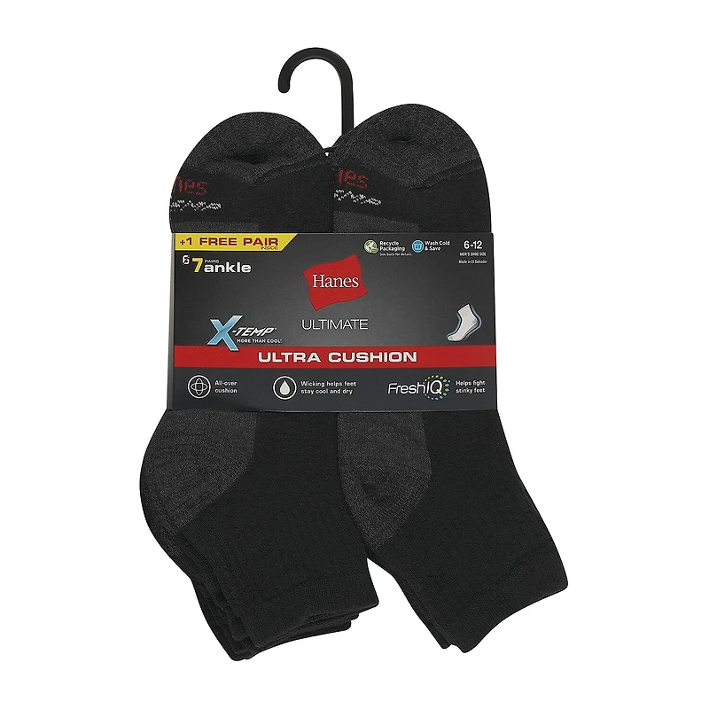 Hanes Ultimate Bonus Pack Mens Multi-Pack 7 Pair Quarter Ankle Socks