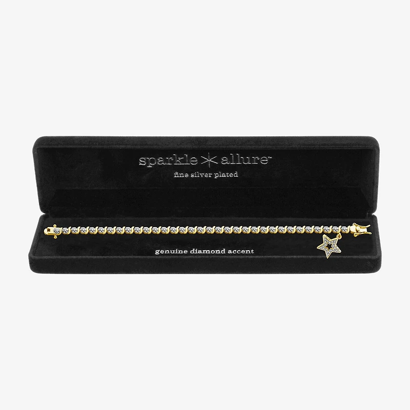 Sparkle Allure 14k Gold Over Bronze Womens Natural Diamond Accent Round Star 7.25 Inch Tennis Bracelet