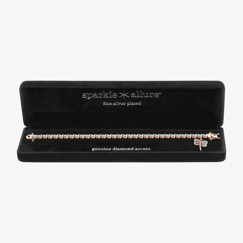 Sparkle Allure Dragonfly 14k Rose Gold Over Bronze Womens Natural Diamond Accent Round 7.25 Inch Tennis Bracelet