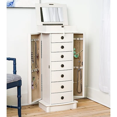 Hives And Honey Nora Lockable White Jewelry Armoire